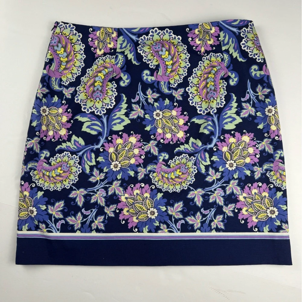 Talbots Navy Floral paisley canvas pencil skirt size 8